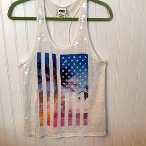 Victoria's Secret Pink Patriotic Tank Top size XS American Flag w/Sequences